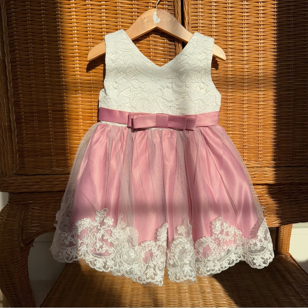 Charming Pink and White Lace Kids Dress